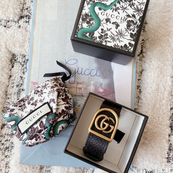 NIB Gucci Marmont Double G Black Leather Adjustable Bracelet Size L $490.00 - Picture 2 of 8